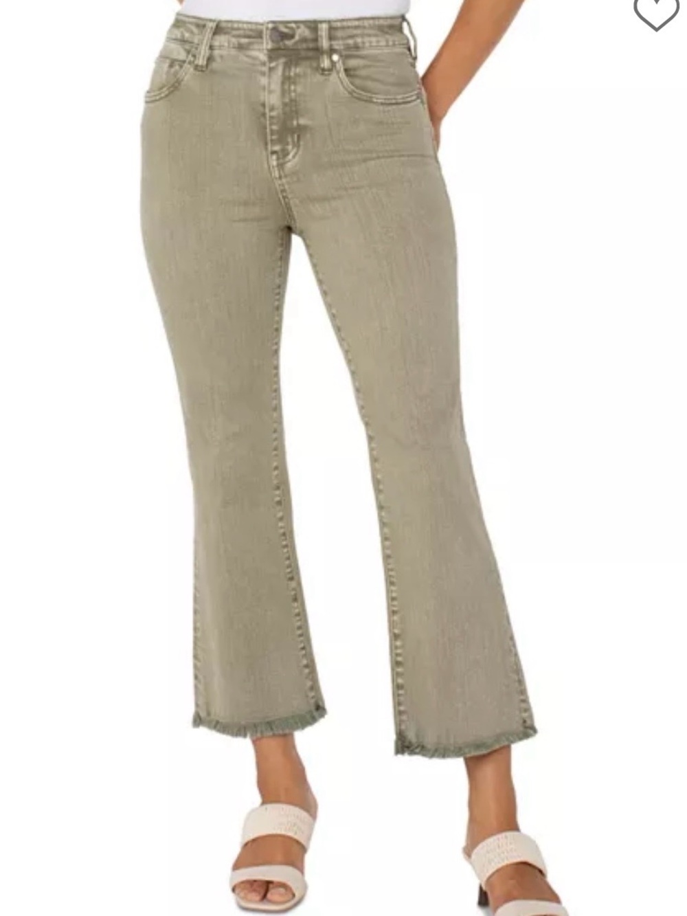 Liverpool Los Angeles Hannah Crop Flare Jeans Size 10 Olive Green Raw Hem NWT